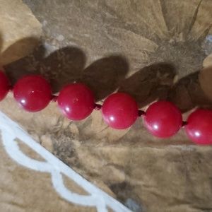 Red jade knotted between each bead blood red gorgeous quality vintage 30"